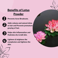 Lotus Powder - Nelumbo Nucifera, For Face, Skin and Hair, Fairer Complexion, Radiance & Glow, Natural Hair Conditioner, Protect Sun Damage