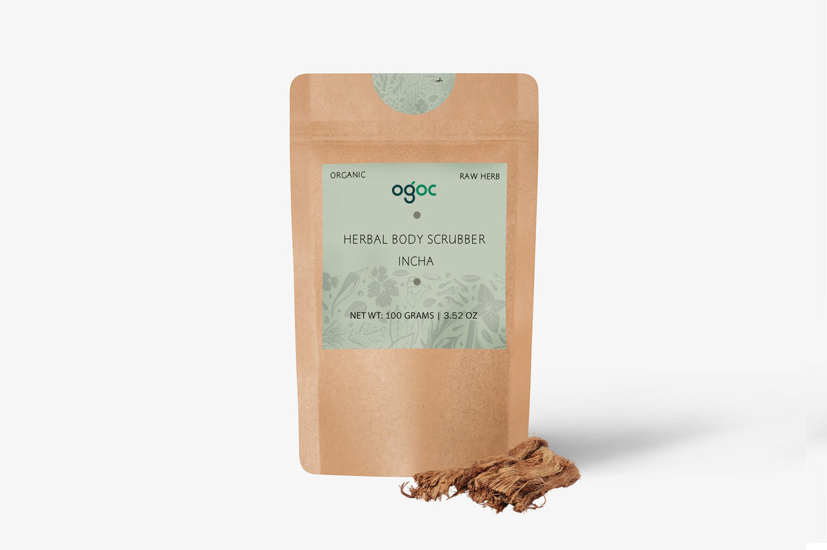 Organic Natural Herbal Body Scrubber (100g) - Incha, Nikunjika, Acacia Intsia, Loofa Luffa Bath, Natural Bath Scrubber, Antibacterial | OGOC
