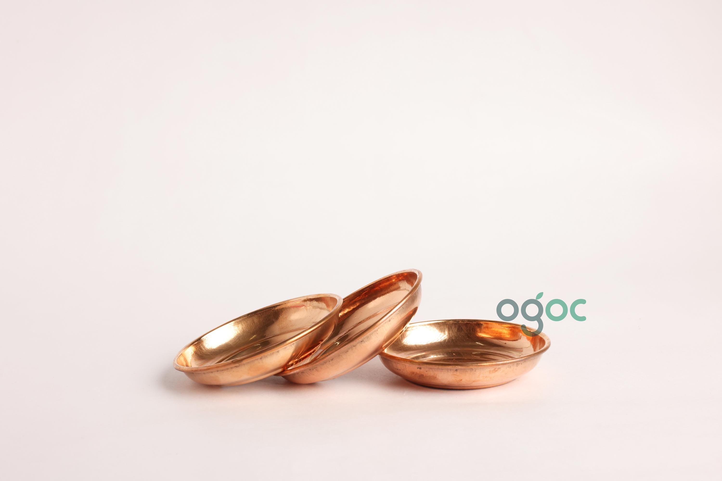 Traditional Copper Thali Plate (Small) - Kerala Handmade Vessel For Various Pooja Purpose Like Lamp, Pooja Samagari| OGOC